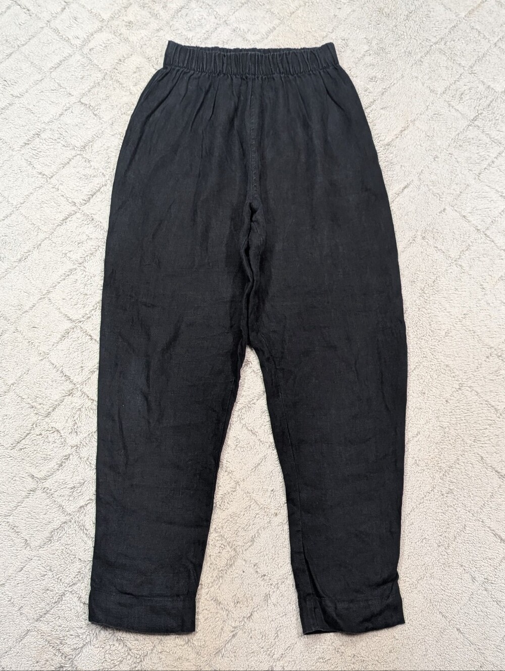 Black Elastic-Waist Linen Blend Pants